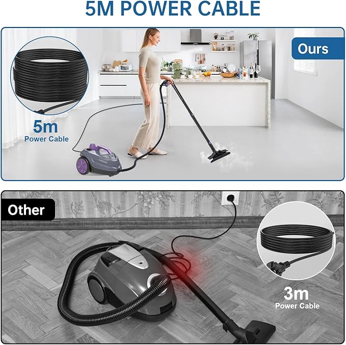 Steam Cleaner, Powerful Heavy Duty Canister Steamer with 34 Accessories, Steam Mop with 16.4 Ft Extra-Long Power Cord for Home Floor Cleaning, Grout, Upholstery, Car Detailing, Purple