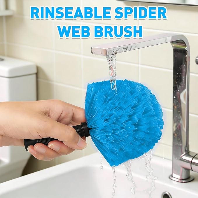18FT Reach Cobweb Duster with Extension Pole - Spider Web Brush for Cleaning with 3-12FT 4-Section Flip-Lock Telescopic Pole, Effortlessly Cleans High Indoor & Outdoor Webs