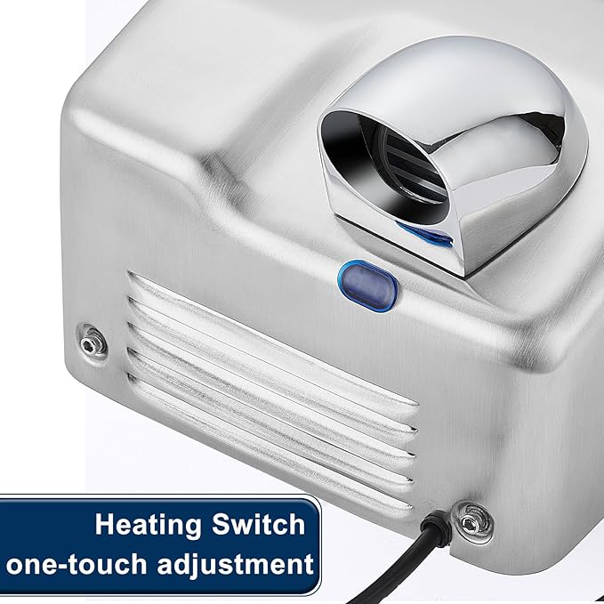 Commercial Hand Dryer Wall Mounted 2PCS,Stainless Steel Electric Hand Dryer for Bathroom,1600 W Automatic High Speed Warm Wind Hand Blower,110V Plug in,8-10s Second Dry,for Industry Business Restrooms