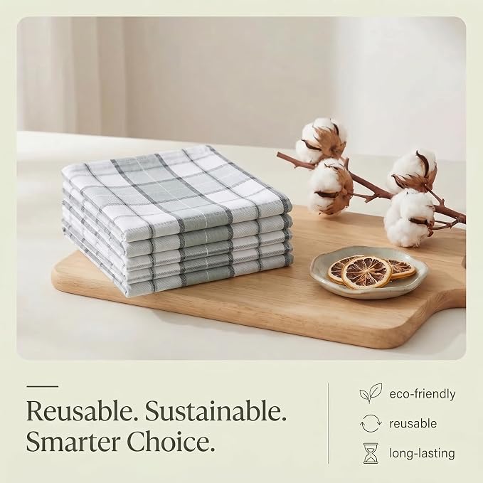 Urban Villa Kitchen Towels Set of 6 Majestic Checks Kitchen Towels 20X30 Inches 100% Cotton Highly Absorbent Kitchen Towels Premium Quality Ultra Soft Mitered Corners KitchenTowels
