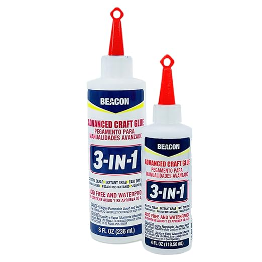 BEACON 3-in-1 Advanced Craft Glue - Fast-Drying, Crystal Clear Adhesive for Wood, Ceramics, Fabrics, and More, 4-Ounce, 12-Pack