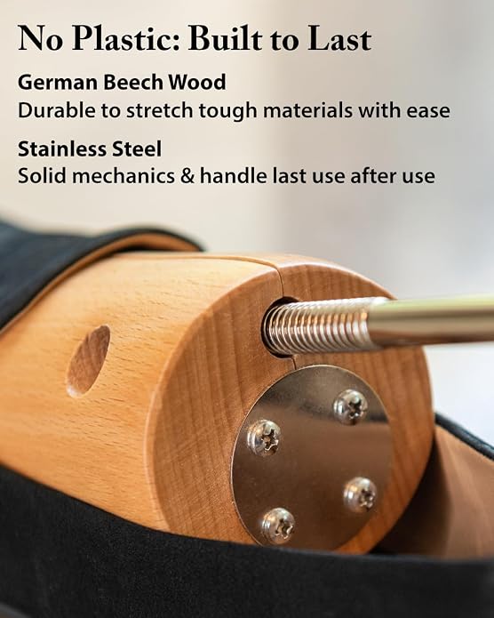 FootFitter Premium Professional One‑Way Shoe Stretcher, Width Expansion | Heavy Duty Wooden Shoe Stretcher Extends Up to ½ a Size, Provides Targeted Relief for Tight Areas with Metal Spot Plugs