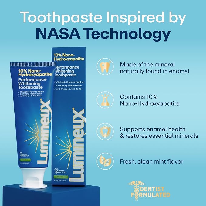 Lumineux 10% Nano Hydroxyapatite Whitening Toothpaste, 3.75 oz, 2 Pack | Fluoride free gentle formula, clinically supported NASA-developed nHA that remineralizes for strong enamel & bright teeth