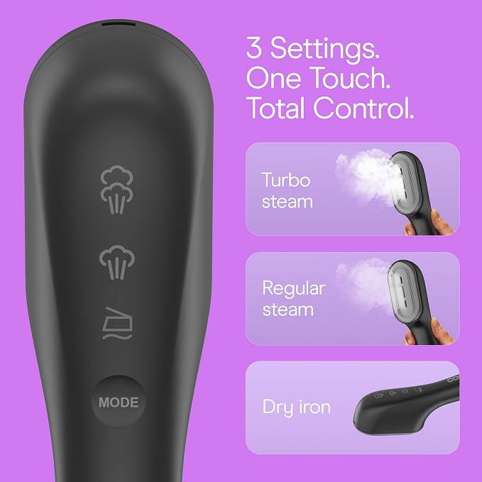 Conair 2-in-1 Steam & Iron Garment Wand, Portable Handheld Fabric Steamer with Ceramic Soleplate, 25-Second Heat-Up, 12-Minute Steam Time, Black, GS47BL