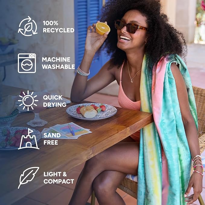 Dock & Bay Beach Towel - Quick Dry, Sand Free - Compact, Lightweight - 100% Recycled - Includes Bag - Watermelon Sugar - Extra Large (200x90cm, 78x35)