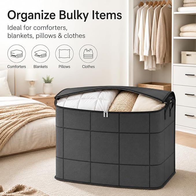 180L Portable Moving Storage Bags, XXL Foldable Storage Bag with Reinforced Handles, Zippered Organizer for Quilts, Bedding & Sweaters,Large Capacity Fabric Bag for Closet & Moving Day，2PCS XXLarge