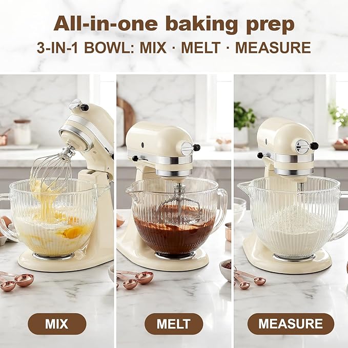 HOZODO Glass Mixer Bowl for KitchenAid 4.5 & 5-Qt Tilt-Head Stand Mixers | 5-Qt Mixing Bowl for Kitchen Aid with Measurement Markings and Handle