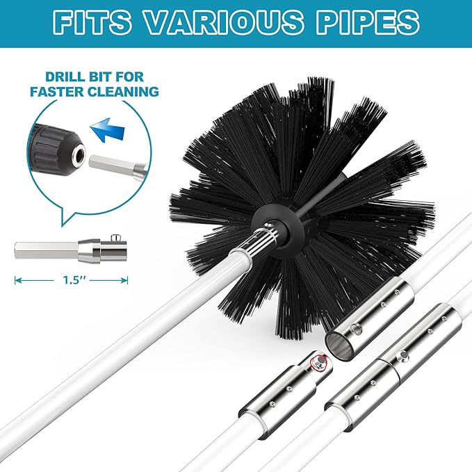 Sealegend 60 Feet Dryer Vent Cleaner Kit/Lint Remover/2×Upgraded Flexible Quick-Snap Brush/Fireplace Chimney Brushes for Easy to Use/Works Well with/Without a Power Drill