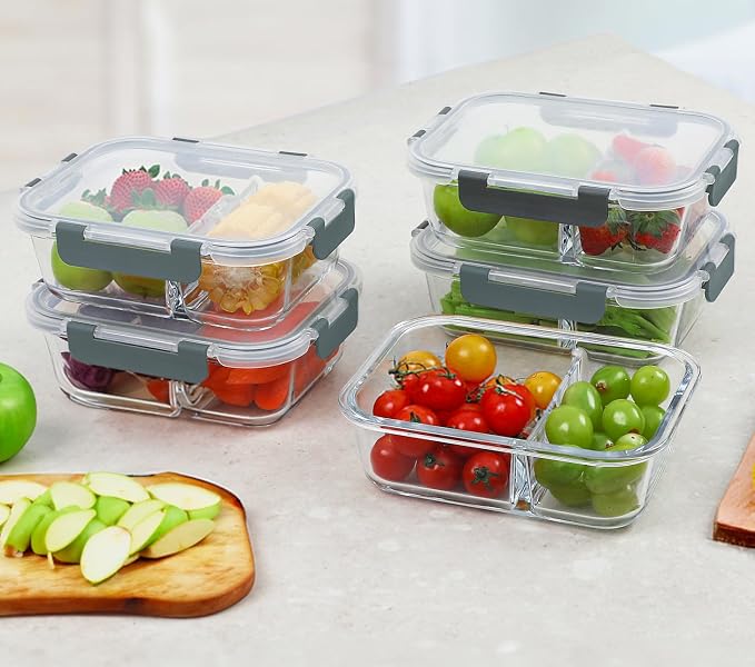 M MCIRCO 10-Pack,30 Oz Glass Meal Prep Containers 2 Compartments Airtight Lunch Bento Boxes with Lids, Glass Food Storage Containers, Microwave, Oven, Freezer, Dishwasher