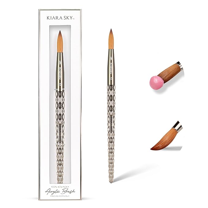 Kiara Sky Kolinsky Acrylic Nail Brush #12 – Pure Kolinsky Sable Hair, Black Crystal Handle, Acetone Resistant, for Acrylic Application, Extensions & 3D Nail Art