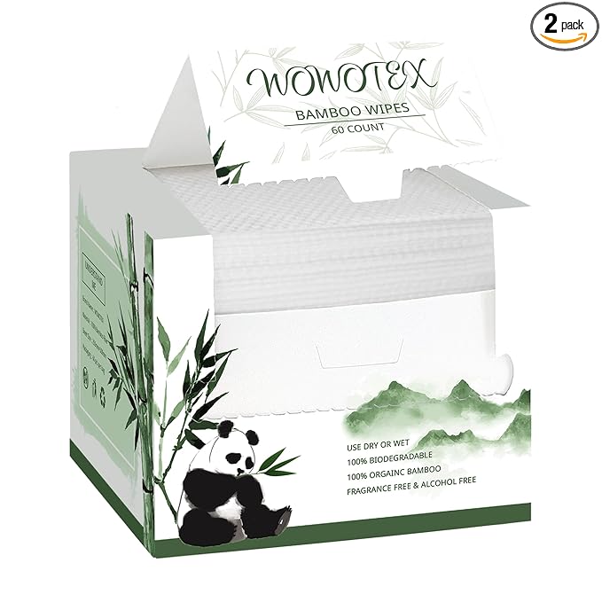 WOWOTEX Bamboo Viscose Disposable Face Towel Biodegradable Large Dry Face Wipes 120 Count Extra Thick Soft Clean Facial Towels for Sensitive Skin, Makeup Removing, Facial Cleansing