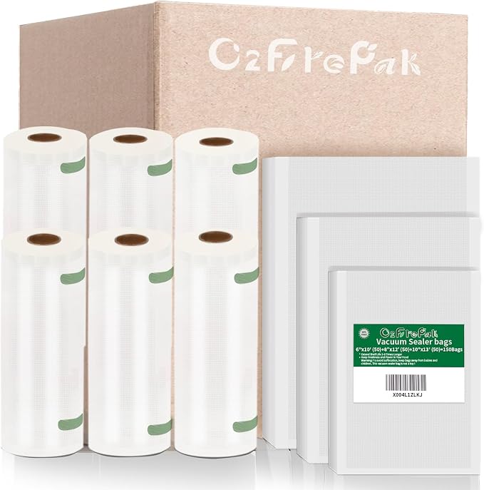 O2frepak 150ct 6pk Mixed Food Vacuum Sealer Bags Rolls BPA Free Sous Vide