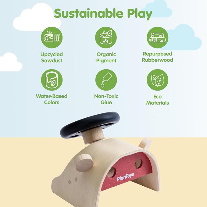 PlanToys® Wooden Driving Console Montessori Kids Pretend Play Dashboard Toy | steering wheel gear shift controls, wooden driving console, montessori pretend play dashboard, role play coordination, kids t
