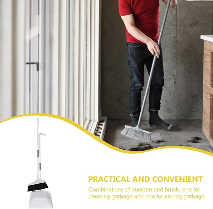 ULTECHNOVO Broom and Dustpan Set for Home - 35.43In Soft Broom with Long Handle and Upright Dustpan Combo for Indoor Floor Cleaning Kitchen Office Heavy Duty Sweeping Tool