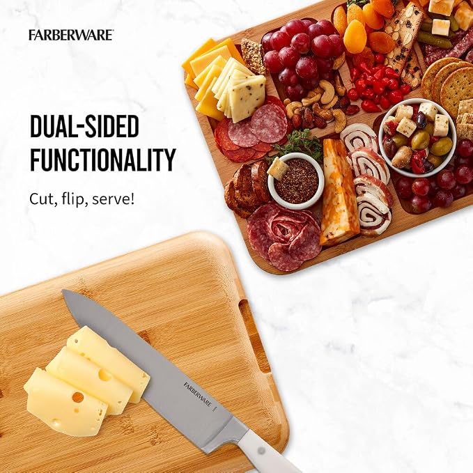Farberware Bamboo Cutting Board with Clear Locking Lid, 11 x 14 Inch Build-A-Board Charcuterie Board with 6 Compartments for Food Prep, Snack Tray, and Entertaining