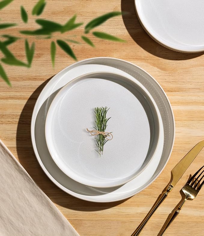 TheTerra Ceramic Dinnerware Sets for 6, 18 Pieces Porcelain Lightweight Plates and Bowls Sets, Scratch Resistant Dish Set, Oven & Microwave & Dishwasher Safe,Reactive White