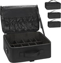 Relavel Large Makeup Case Professional Cosmetic Storage Organizer Box Brush Holder with 3 Clear Set Bags and Adjustable Dividers for Makeup Artists with Shoulder Strap