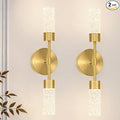 Brushed Gold Wall Sconces Set of 2, Hardwired 3000k Crystal Bathroom Sconces, Modern Sconces Wall Light Fixtures, Bathroom Vanity Light Fixtures Wall Decor Bathroom Mirror Living Room Hallway Bedroom