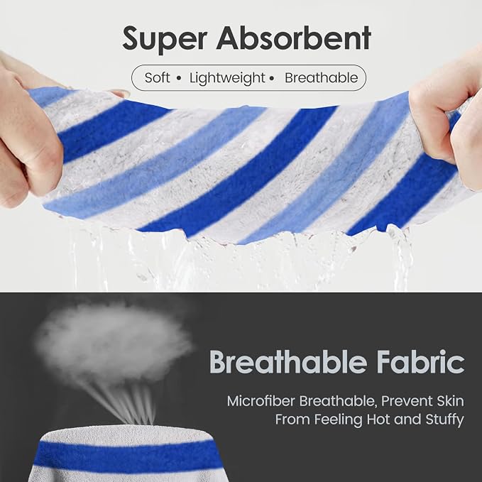 JML Bath Towels Set, 2 Pack, 30" x 60", Cabana Stripe Blue | Hanging Loop, Lint Free, Oversized, Soft, Super Absorbent,Fast Drying, Perfect for Shower, Sauna, Gym, Sports, Fitness, Yoga