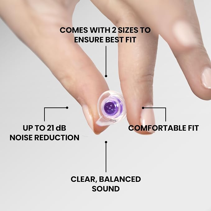 Eargasm Smaller Ears Hyperviolet Purple Earplugs for Concerts, Festivals, Musicians, Night-Life, Motorcycle Hearing Protection - Reusable Ear Plugs for Small Ear Canals, Noise Reduction up to 21 dB
