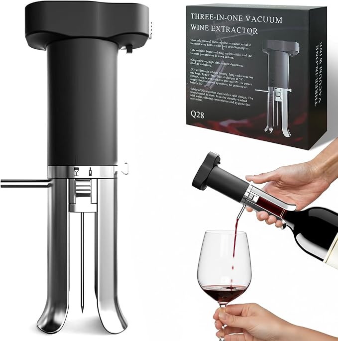 Electric Wine Opener Set with Aerator Pourer and Vacuum Sealer | Automatic Corkscrew, Drip-Free Pouring, Wine Preservation for Over 10 Days, Ideal Gift for Home, Restaurants, Parties