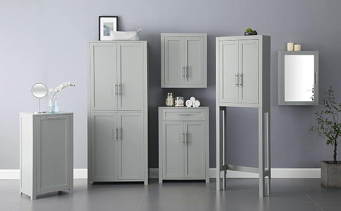 Crosley Furniture Savannah Wall Mounted Bathroom Storage Medicine Cabinet with Shelves, Gray