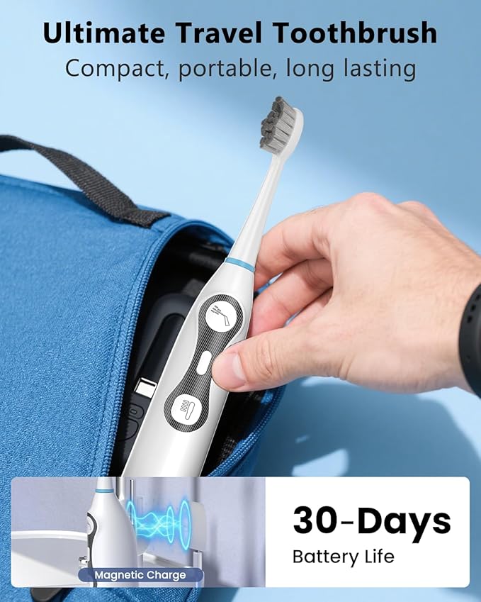 Electric Toothbrush with Water Flosser, 3-in-1 Sonic Brush & Oral Irrigator Combo for Adults, Cordless Brush & Floss System with 5 Brush Heads, 3 Modes, 30-Day Battery, for Braces & Sensitive Gums
