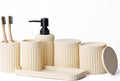 INIUNIK Bathroom Accessory Set - 6 Pieces Bathroom Accessories Set Complete with Soap Dispenser, Toothbrush Holders, Tumbler, Vanity Tray and 2 Qtip Holder for Home Organizer and Decor, Beige