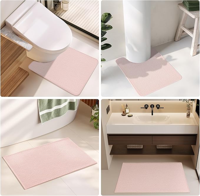 TYUU Small Bathroom Rugs, Non Slip Washable Bath Rugs Super Absorbent Bathroom Rug Thin Quick Dry Low Pile Bath Mats, Pink 12"x12"