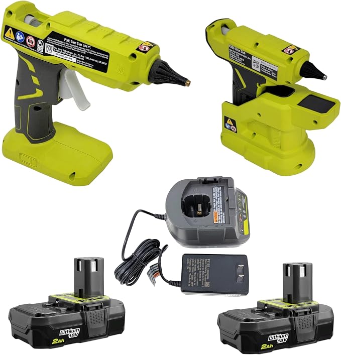 Ryobi18-Volt ONE + Cordless Glue Gun Kit P305 Full Size Glue Gun + P306 Mini Compact Glue Gun with 2 batteries and Charger (Premium Bundle Set)