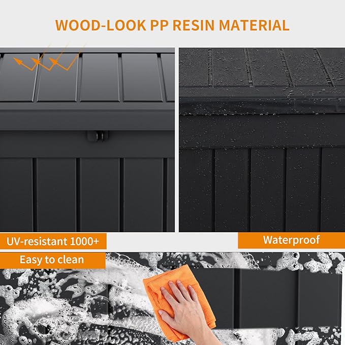 DRATO 51 Gallon Outdoor Storage Box Waterproof, Lockable Resin Deck Box for Patio Furniture, Pool Supplies & Garden Tools, Weatherproof Outside Storage Bin for Backyard Porch (Black, 51 Gallon)