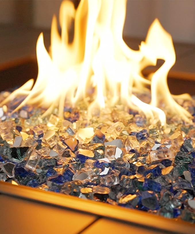 NUPICK 10 Pound Fire Glass, 1/2 Inch Reflective Fire Pit Glass Rocks