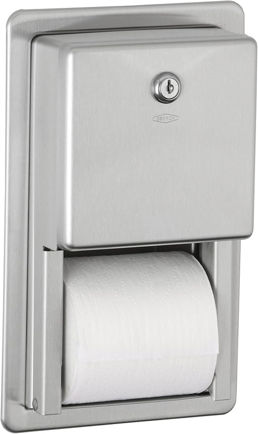 BOBRICK 3888 ClassicSeries Stainless Steel Recessed Multi-Roll Toilet Tissue Dispenser, Satin Finish, 12-1/2" Height, 7-9/16" Width 2-15/16" Depth