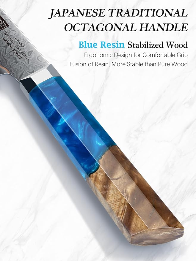 HOSHANHO 4" Damascus Paring Knife, 67-Layer Damascus Steel Fruit Knife | Ultra Sharp Professional Small Kitchen Knives with Ergonomic Blue Resin Stabilized Wood Handle and Wood Gift Box