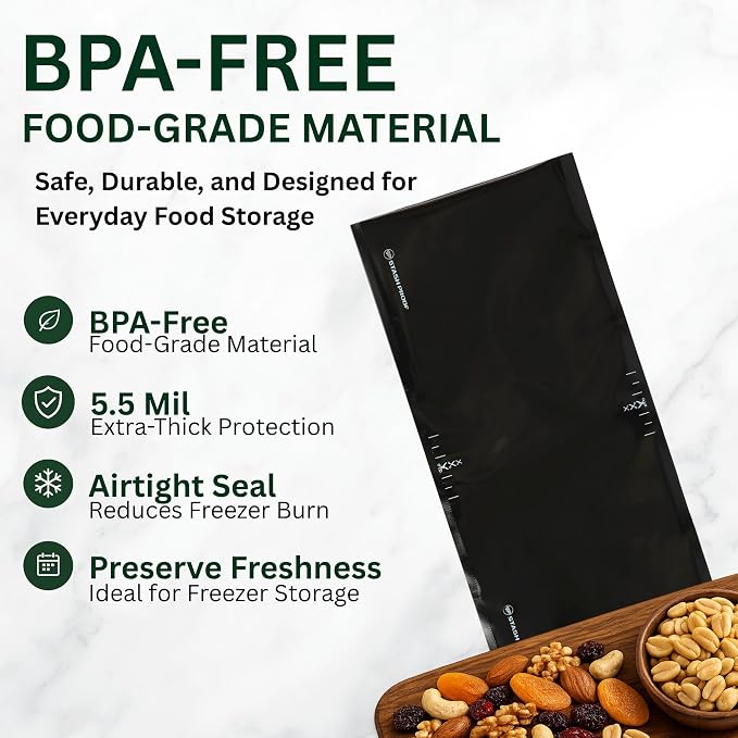 Vacuum Seal Bags 11" x 24" (50 Count) 5.5 Mil (Black & Black) Precut BPA Free Heavy-Duty Commercial Grade Sealer Bags for Sous Vide, Meal Prep, Freezer Storage & Food Preservation