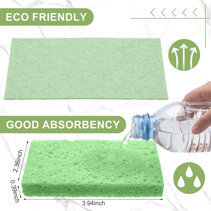 Zhengmy 48 Pieces Sponges Bulk Sponges Kitchen Compressed Sponge Natural Dish Sponge Compressed Wood Pulp Cleaning Without Scratching for Kitchen Bathroom, 3.9 x 2.4 x 0.12 Inch (Green)