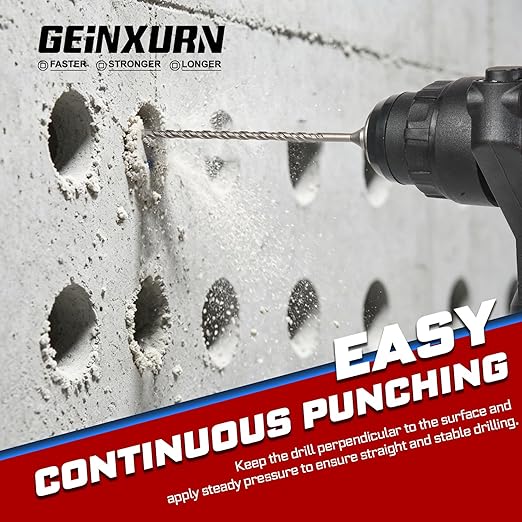 GEINXURN 15 PCS 5/32" x 6" Double Thread Rotary Hammer Drill Bits, Masonry Drill Bits Tool Set Carbide Tipped, Drilling in Brick, Stone and Concrete, Cement Walls
