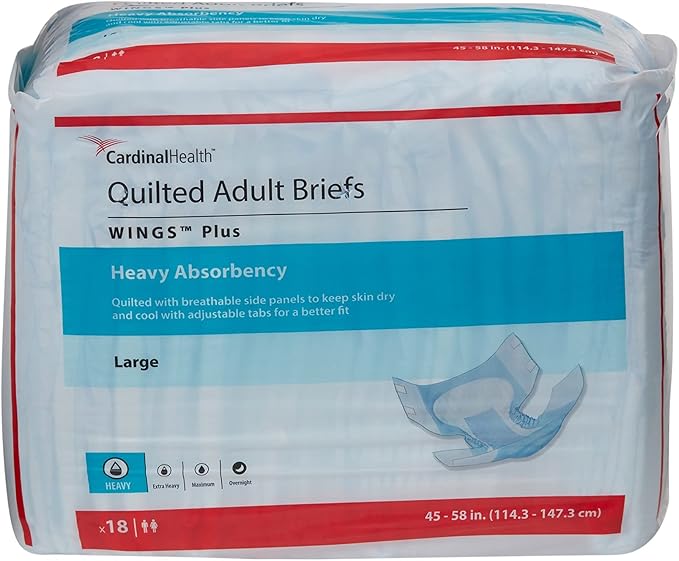 Covidien 75343101 Incontinent Brief Wings Choice Plus Tab Closure Large Disposable Heavy Absorbency 66034 Box of 18