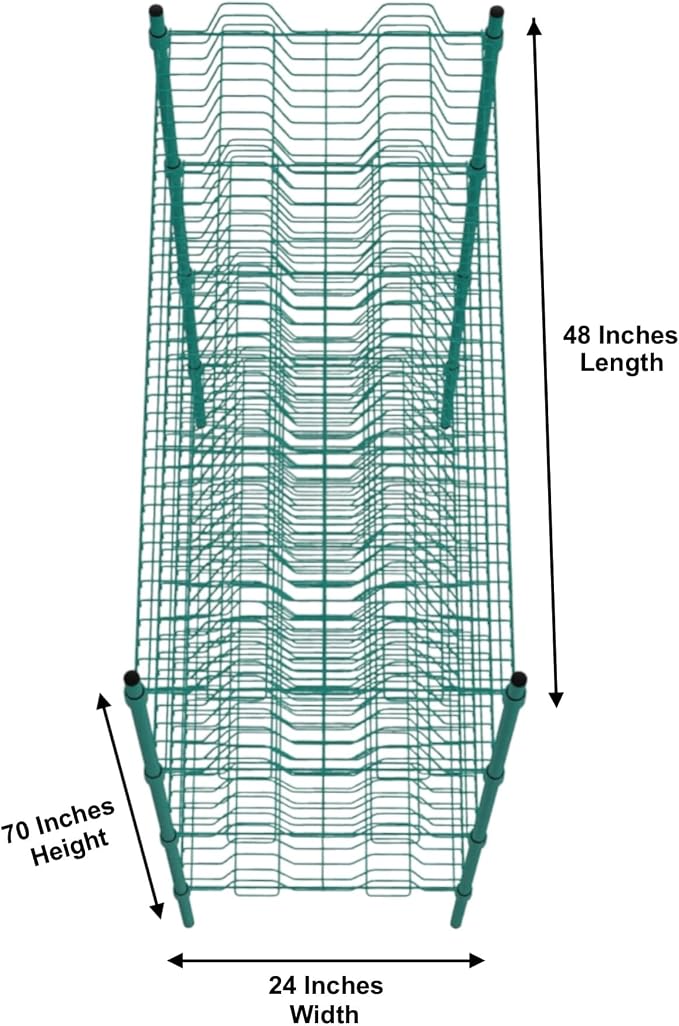 PRO&Family Green Epoxy 4-Tier Commercial Drying Rack with Casters – Heavy Duty Wire Shelving for Dish Drying, Kitchen Storage & Food Service Use (24" x 48" Stationary, 1 1/4" Slots)