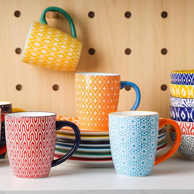 Selamica Ceramic Coffee Mugs Set of 4, 16 OZ Large Coffee Cups with Handle for Cappuccino, Tea, Mocha, Cocoa, Dishwasher Microwave Safe, Assorted Colors