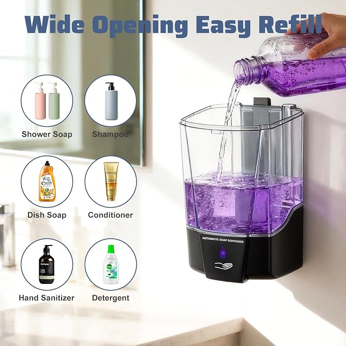 4 Pack Automatic Soap Dispenser Wall Mount,Touchless Liquid Soap Dispenser,Battery Operated,600 ml / 20 oz Commercial Hand Detergent Dispenser for Office Home Kitchen School Bathroom Hotel Restaurant