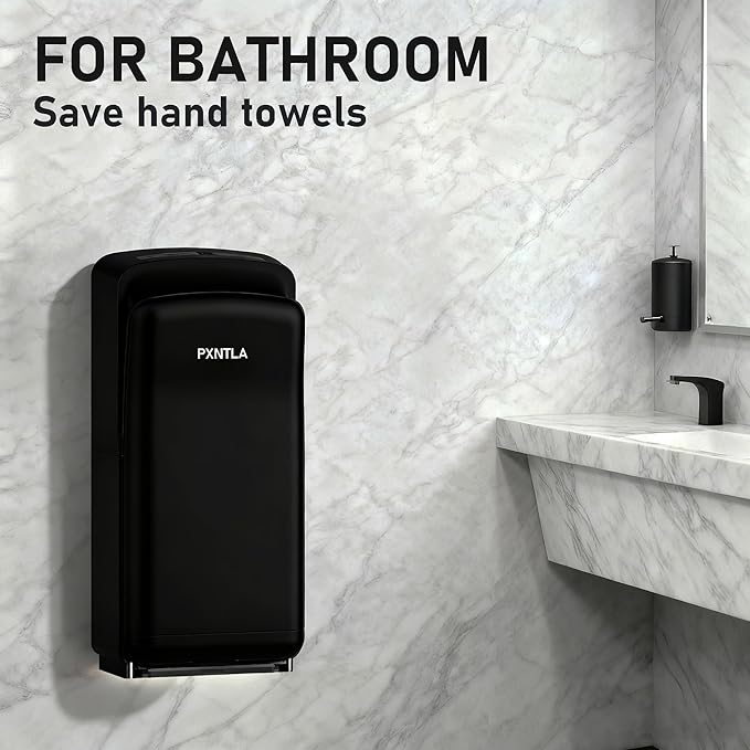 Vertical Hand Dryer - Hand Dryers for Commercial Bathrooms with HEPA Filter - Hand Dryer for Modern Home Bathrooms with High Speed Jet Air Motor (Black)