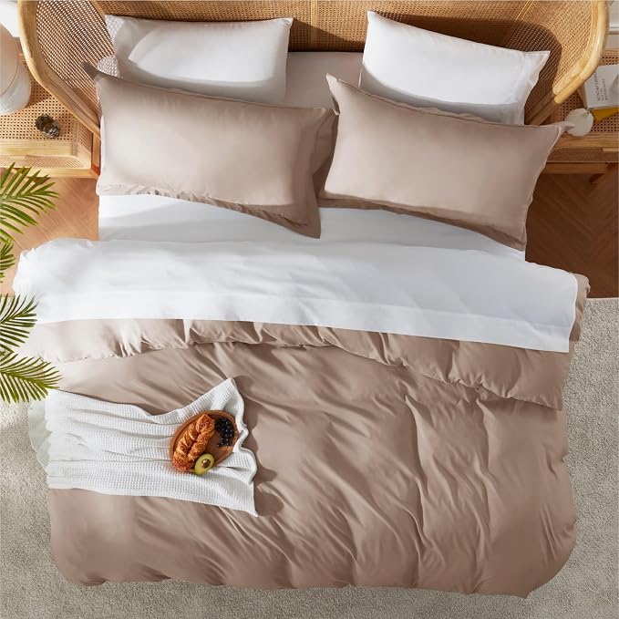 Nestl Khaki Duvet Cover Full Size - Soft Double Brushed Full Size Duvet Cover Set, 3 Piece, with Button Closure, 1 Duvet Cover 80x90 inches and 2 Pillow Shams