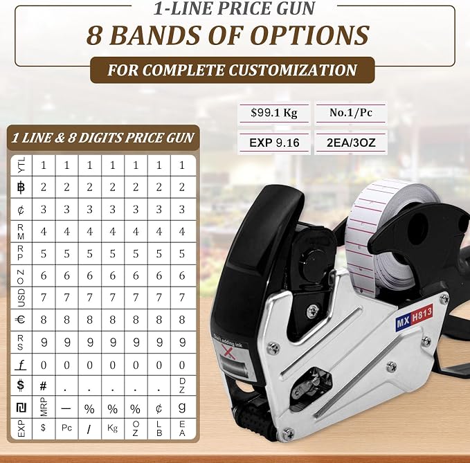 H813 Price Gun, Price Labels Gun with 4000 Labels, 1 Wheels, Price Sticker Gun kit for Office, Retail Shop, Grocery Store