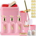 17PCS Bathroom Accessory Set Pink Bathroom Set Bathroom Accessories,Toilet Brush, Trash Can, Qtip Holder Dispenser& 3PCS Soap Dispenser