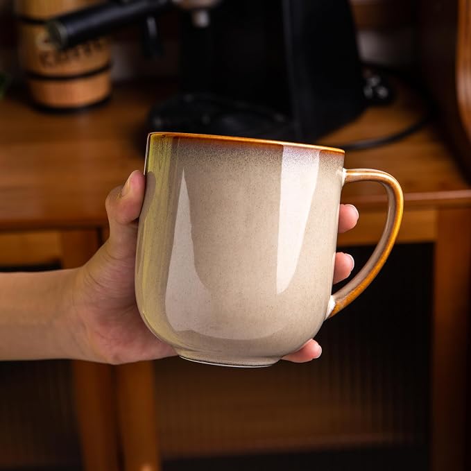 LERATIO Ceramic Coffee Mugs Set of 6,12oz Handmade Coffee Mugs Set | Large Handle for Cappuccino/Latte/Tea/Hot Cocoa,Oven &Dishwasher & Microwave Safe-Khkai