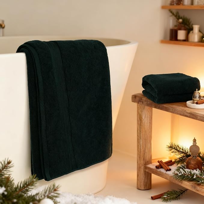 COZYART Luxury Bath Towel Set 6 Pcs, Deep Forest Green 100% Turkish Cotton | OEKO-Tex 100 Certified Zero Twist Ring Spun, 650GMS, Soft Absorbent Quick Dry, Plush, Breathable Hotel Quality for Daily Use
