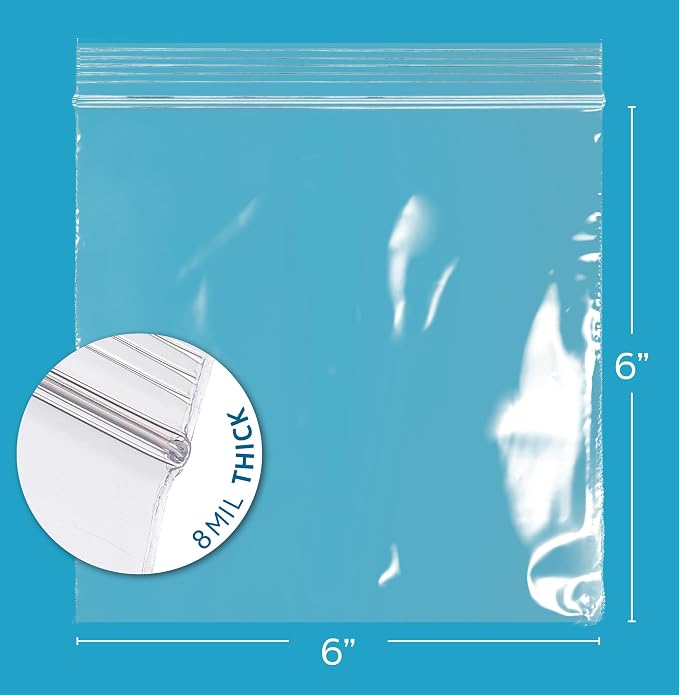GPI - 6" x 6" Ultra Heavy-Duty Zip Bags, 8 Mil Extra-Thick Reclosable Puncture-Resistant Plastic Zipper Baggies, Resealable Poly Zip Top Bag for Construction, Tools, Screws & Sharp Objects. 500 Count