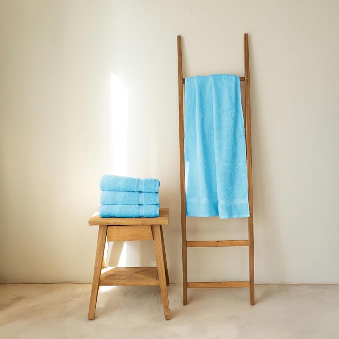 SALBAKOS 4-Piece 100% Turkish Cotton Bath Towels, 27x54 inch, Aqua | Standard Size, 630 Gsm Thick Super Soft Highly Absorbent Quick-Dry Bathroom Towel, Premium Hotel & Spa Quality Made in Turkey