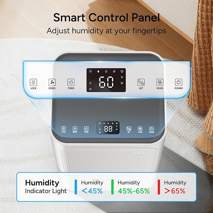 DR.PREPARE 2600 Sq.Ft Energy Star Dehumidifier, Max 38 Pints, Dehumidifier for Basement, Bedroom, bathroom with Drain Hose, Intelligent Humidity Control, Dry Clothes, 3 Modes, Sleep Mode, 24H Timer